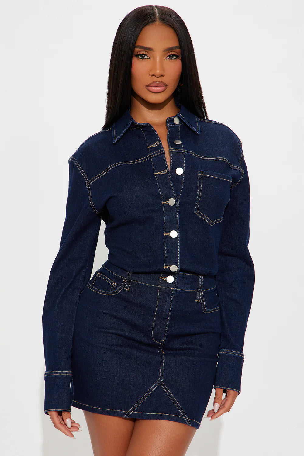 Denim Mini Dress con Botones y Ajuste Elástico